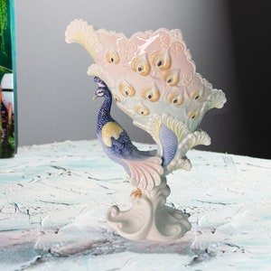Art Nouveau Porcelain Peacock Raised Bowl, Decorative Bowl
