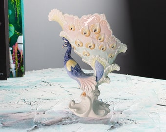 Art Nouveau Porcelain Peacock Raised Bowl, Decorative Bowl