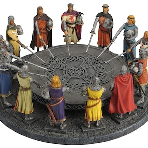 King Arthur with 12 Knights of the Round Table Statue, Legendary Camelot Figures