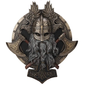 Viking Berserker Twin Axe Wall Decor Plaque, Bronze Viking Wall Hanging Sculpture