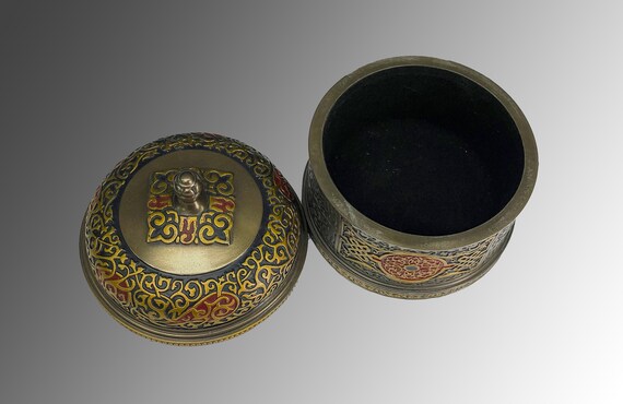 Custom Made Arabesque Pattern Red Round Trinket B… - image 4