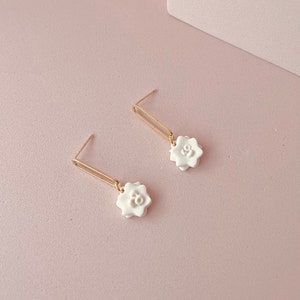 Handmade 18k Gold Flower Dangle Earrings: Polymer Clay Pendants