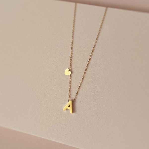 Zierliche Gold Letter Anhänger Halskette - Initialen Halskette - 18k Gold & Edelstahl