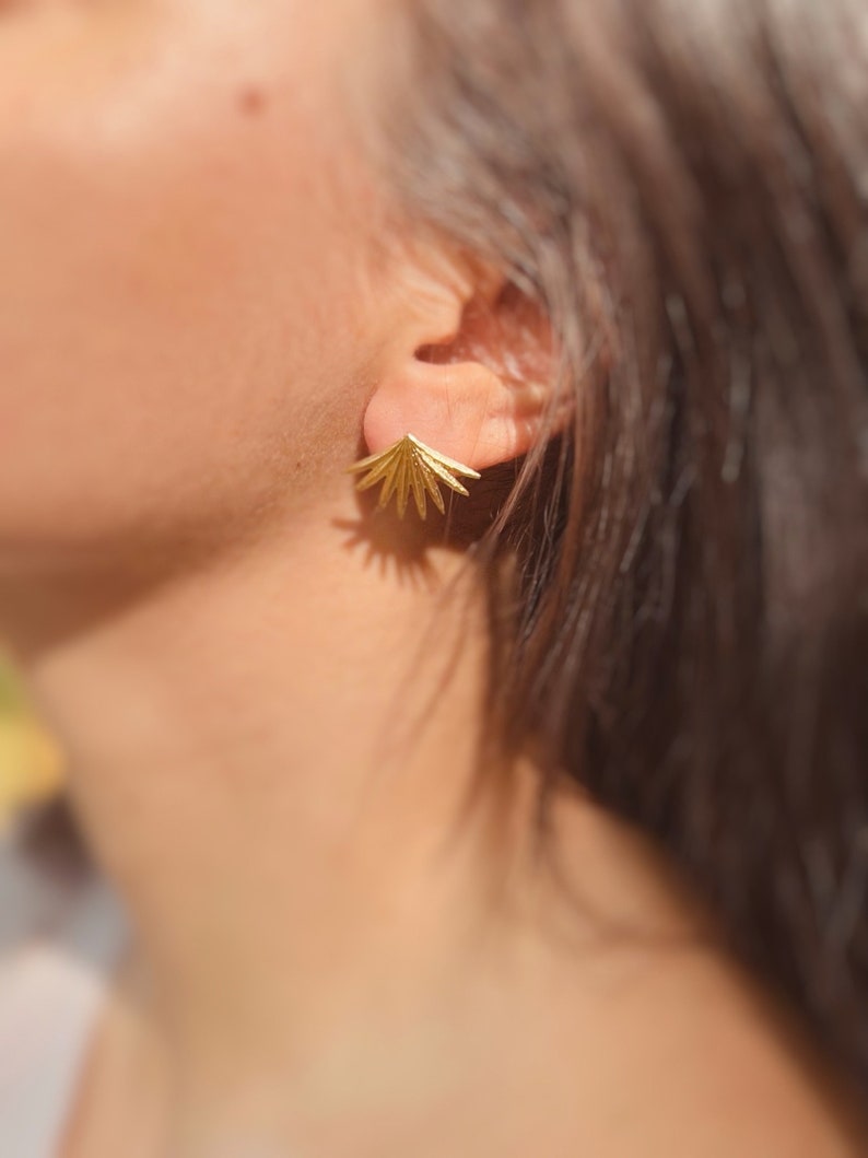 18k Gold plated stud earrings Sunray Earrings Golden Rays Studs Boho Handmade Earrings image 2