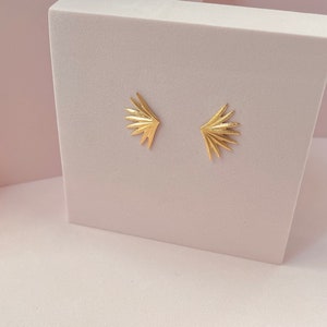 18k Gold plated stud earrings Sunray Earrings Golden Rays Studs Boho Handmade Earrings image 6