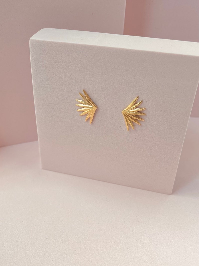 18k Gold plated stud earrings Sunray Earrings Golden Rays Studs Boho Handmade Earrings image 6