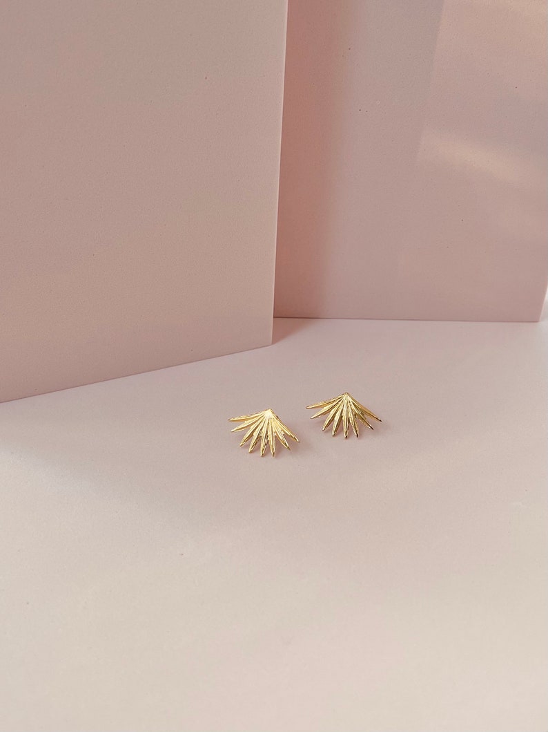 18k Gold plated stud earrings Sunray Earrings Golden Rays Studs Boho Handmade Earrings image 7
