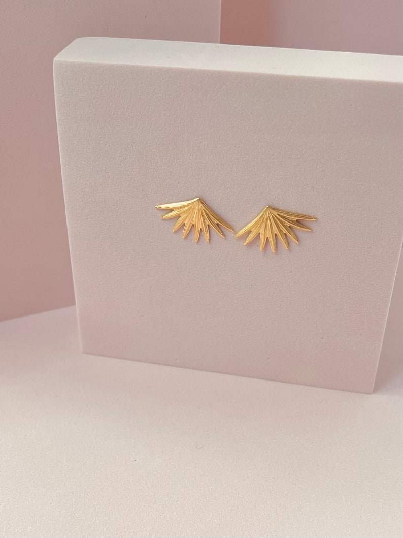 18k Gold plated stud earrings Sunray Earrings Golden Rays Studs Boho Handmade Earrings image 5