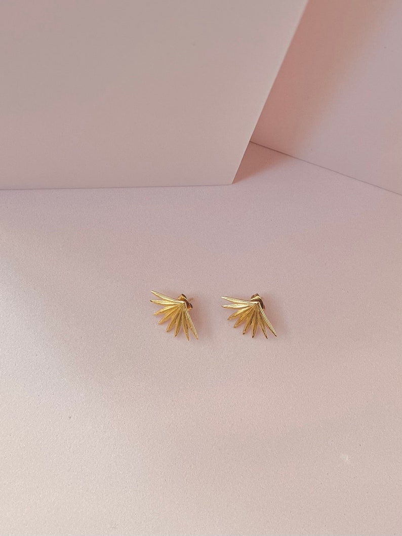 18k Gold plated stud earrings Sunray Earrings Golden Rays Studs Boho Handmade Earrings image 4