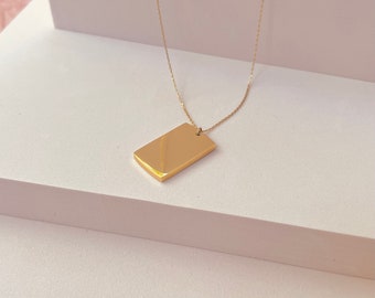 Boho Long Geometric Necklace - Gold plated Stainless Steel Chain and Pendant - Rectangle Necklace - Boho Jewelry