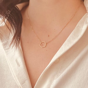 Dainty and Boho Gold Hexagon Necklace - Hexagon Necklace - Gold Stainless Steel Necklace - Layering Necklace - Dainty Necklace