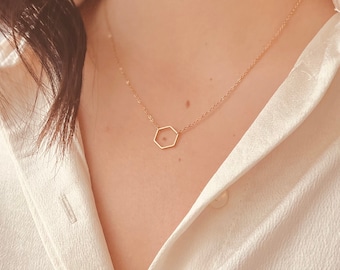 Dainty and Boho Gold Hexagon Necklace - Hexagon Necklace - Gold Stainless Steel Necklace - Layering Necklace - Dainty Necklace