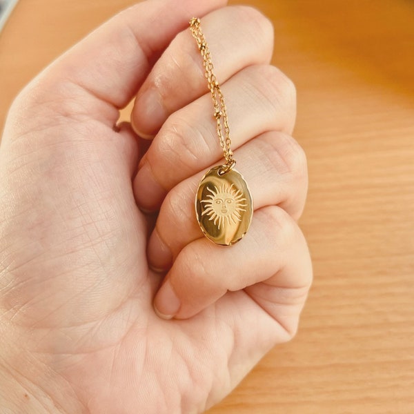 Zierliche Sun Layered Necklace - 18k Gold plattiert Edelstahl Sonne Anhänger & Edelstahl Kugelkette