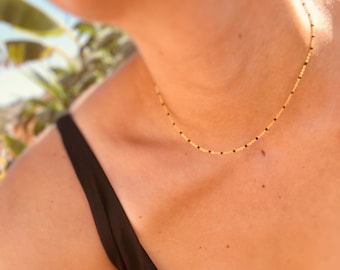 Dainty 18k Gold Black Enamel Chain Choker - 40cm