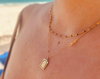 Sun and Moon Pendant Necklace - 18k Gold & 925 Sterling Silver chain Necklace - Gold Rectangle Necklace - Arched Pendant Necklace Pendant