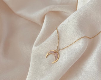 Dainty Gold Moon Necklace: Boho Polymer Clay Pendant