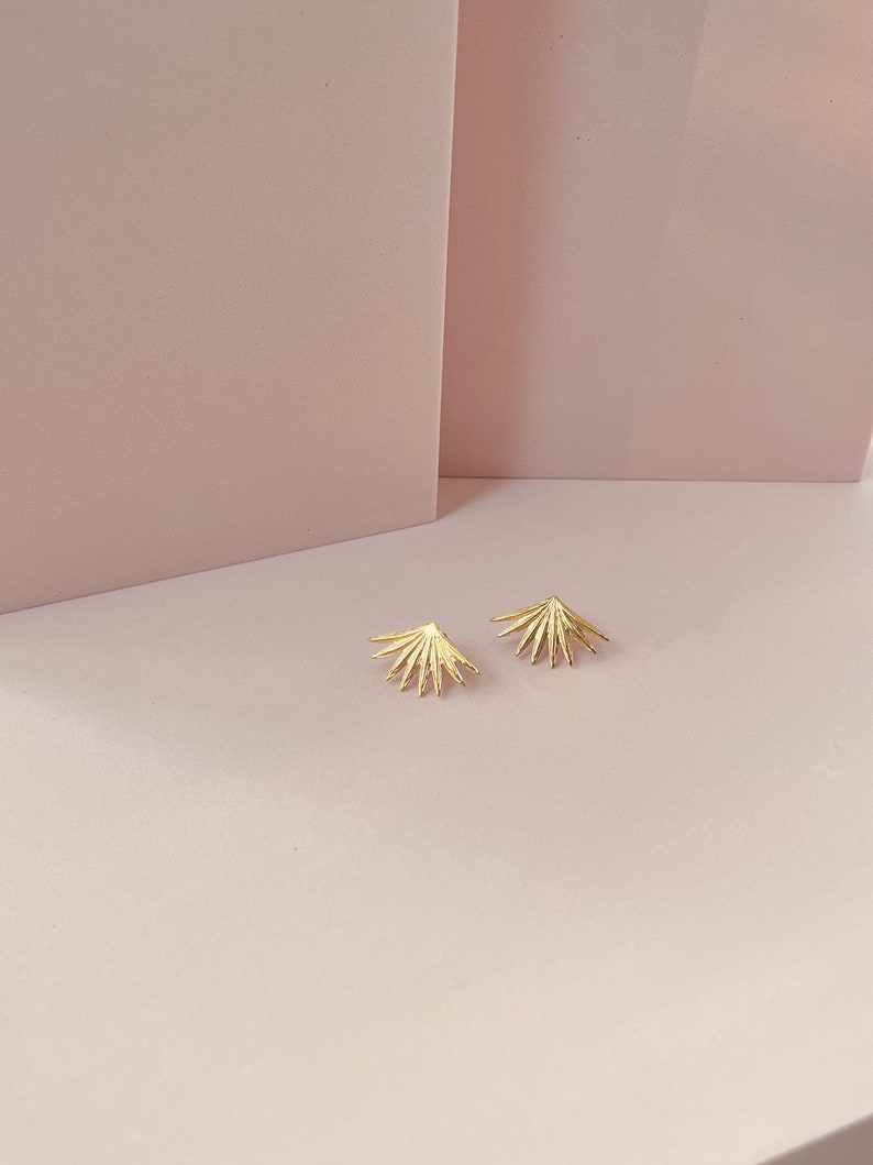 18k Gold plated stud earrings Sunray Earrings Golden Rays Studs Boho Handmade Earrings image 3