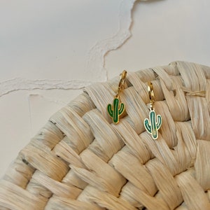 Gold Cactus Huggies - Triangle Earrings - 14k Gold coated Stainless Steel Huggies - Long-lasting Earrings - Green Huggies