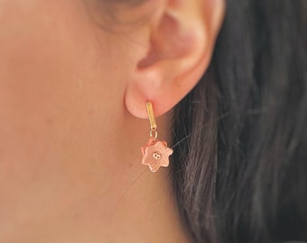 Dainty Handmade Flower Pendant Earrings with 18k Gold Earring Studs - Polymer Clay Earrings - Handmade Earrings