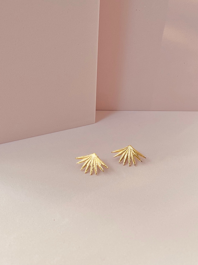 18k Gold plated stud earrings Sunray Earrings Golden Rays Studs Boho Handmade Earrings image 1