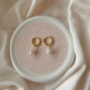 Natural Stone Rose Quartz Long-lasting Gold Thick Hoop Earrings - Handmade Huggie Earrings - Minimalistic & Unique Jewelry