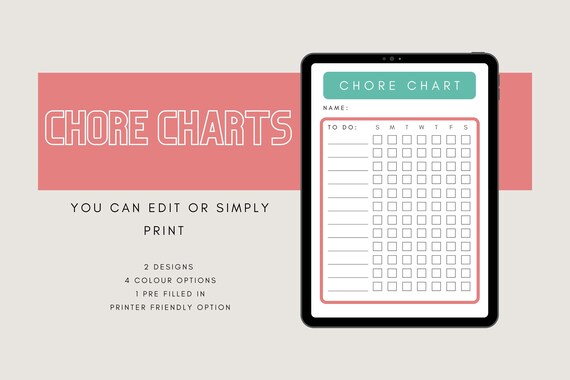 Chore Chart Template: an Editable Chore Chart or Printable - Etsy