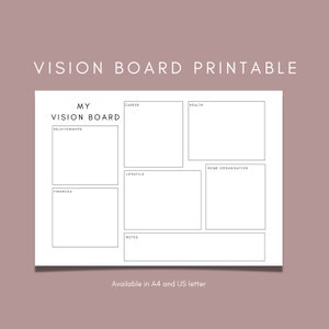 Simple and easy to use vision board template: 4 printables included in this diy vision board, dream board, dream goal planner printable