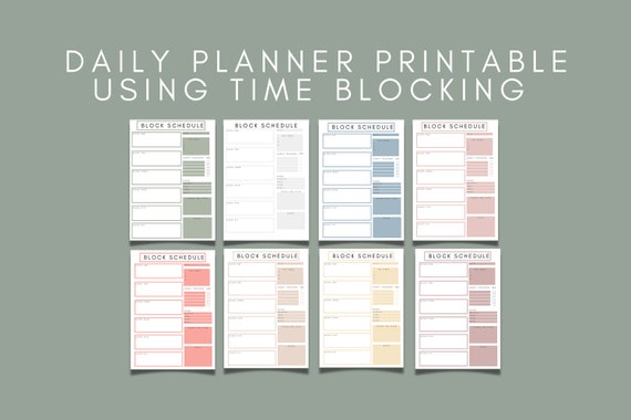 Daily planner printable: a daily, hourly planner using the time blocking method. Great if you are busy, as a home school or academic planner