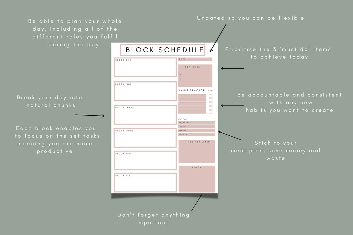 Block Schedule, Printable Planner Bundle. an Undated Daily Planner ...