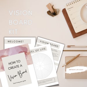 Unlock your dreams with our Vision Board Kit, featuring a vision board template, vision board printables and vision board workbook.