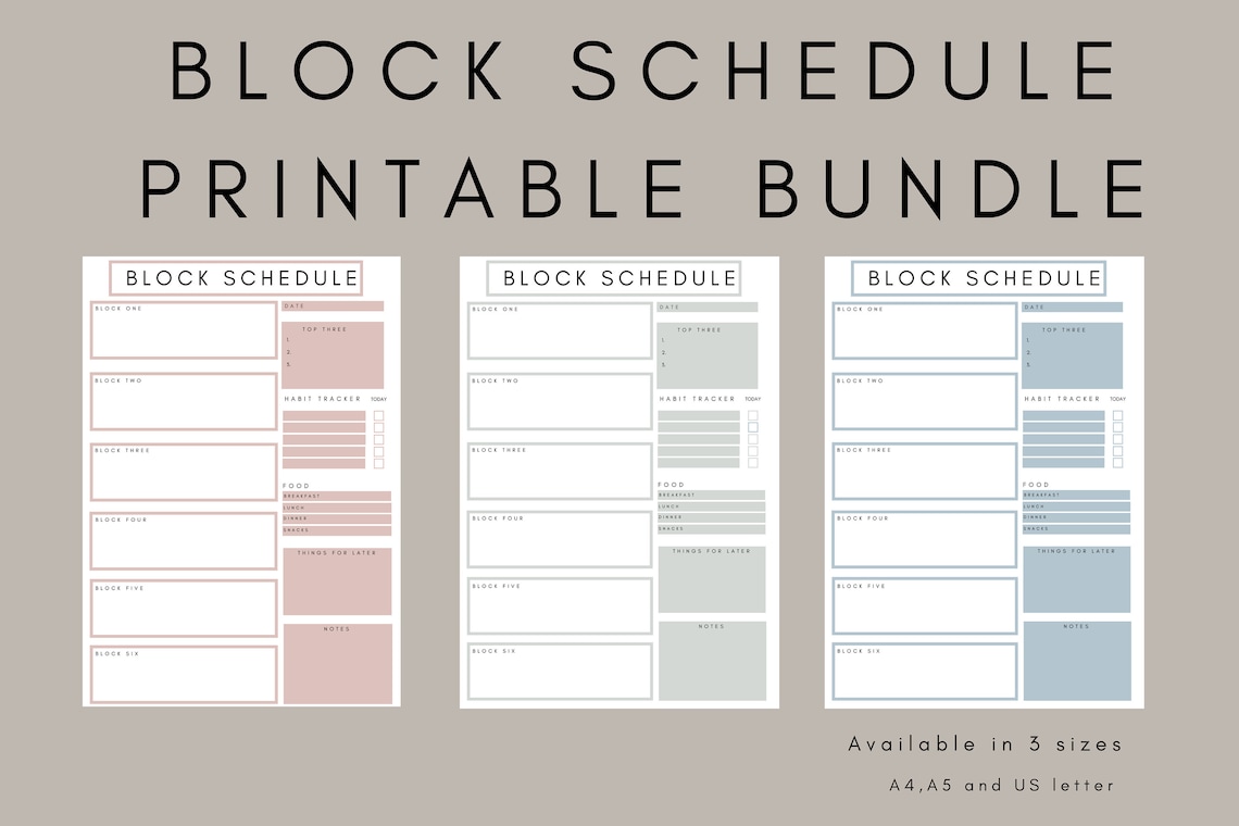 Block schedule printable planner bundle. An undated daily | Etsy