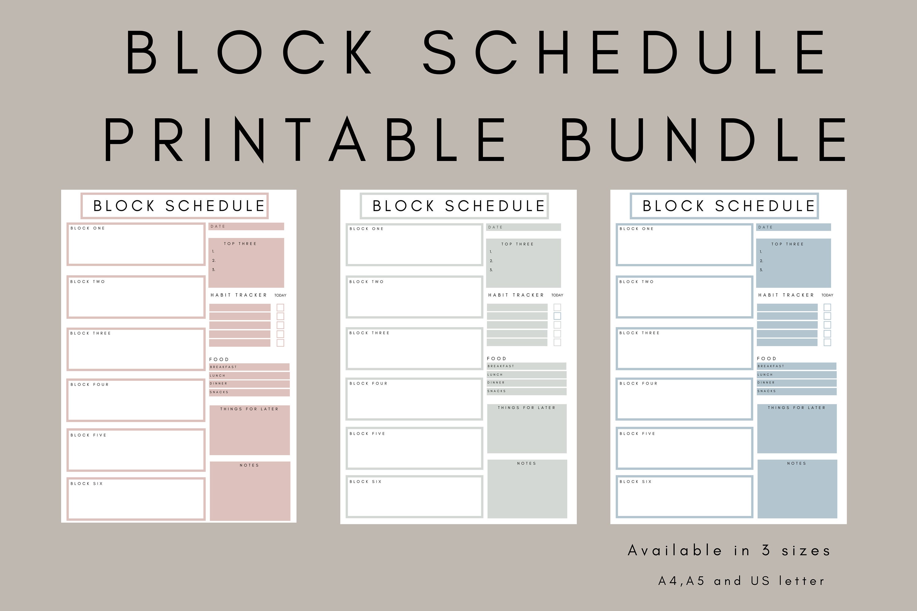 Block schedule printable planner bundle an undated daily etsy
