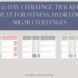 30 Day Challenge Printable, goal planner, habit tracker. Use this 30 day challenge template to help with goal setting and tracking.