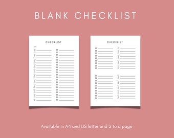 Blank checklist printable. Blank to do list, checklist planner refill, checklist template, thought organizer, blank task list,
