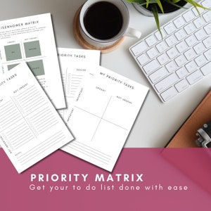 Maximise your time management with this priority matrix: Use the task matrix and priority planner to gain clarity and complete your tasks.
