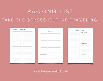 Travel packing list printable: a travel checklist, packing checklist, vacation packing list, family packing list, packing list template