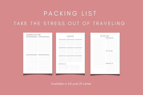 Travel packing list printable: a travel checklist, packing checklist, vacation packing list, family packing list, packing list template