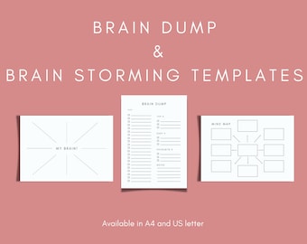 Brain dump printable, mind mapping and brainstorm template. A complete thought organizer bundle, visual mind map and mind map planner