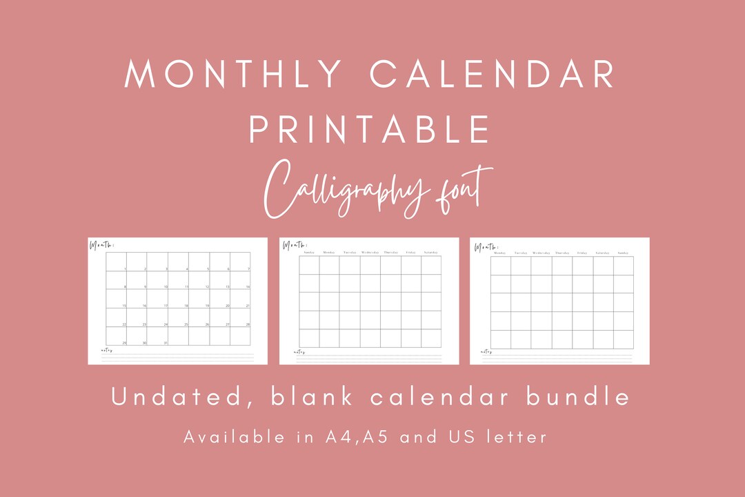 calligraphy-monthly-calendar-3-blank-perpetual-calendars-great-as-a-2021-or-2022-calendar-bundle-includes-dated-and-undated-templates-etsy