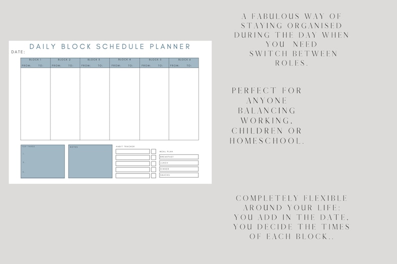 Coloured Daily Block Schedule Printable Undated Horizontal Design ...