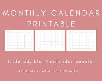 Perpetual calendar printable: 3 styles of printable calendar, blank calendar, monthly calendar