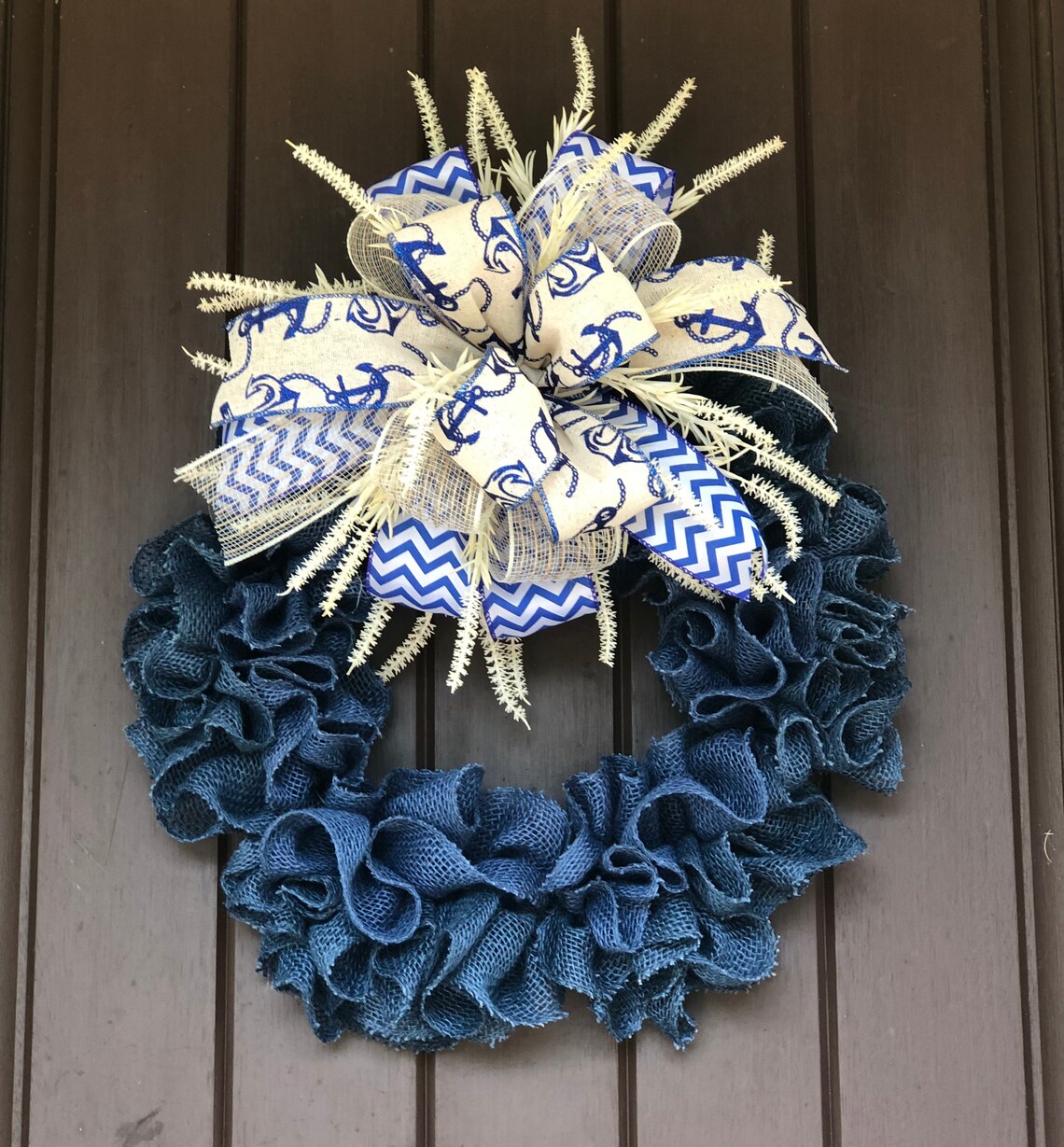 Nautical Wreath/ Front Door Decor/ Blue Burlap Wreath/ Etsy