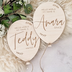 Newborn Baby Name Sign Plaque Balloon Disc | Hello Welcome World | Pregnancy Announcement Photography |