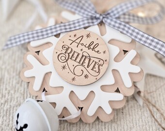 Personalised White Believe Bell Ornament - Jingle Bell North Pole Express Advent Calendar Filler Stocking Present Tradition