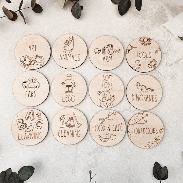 Wooden Personalised Storage Labels with Pictures | Illustrated Nursery Décor | Playroom Tags |