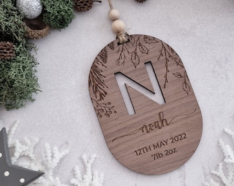 First Christmas Decoration Name and Initial . Baby's Keepsake 1st Xmas . Date of Birth