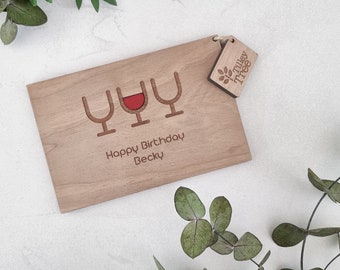 Personalised Wooden Birthday Card Modern Wine Lover