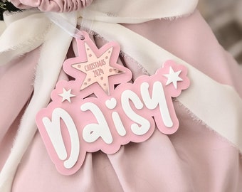 Personalised Name Decoration Stocking Tag Pretty Pink Girly Princess Doll Tag