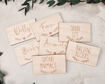 Wooden Personalised Storage Organisation Labels | Nursery Décor | Playroom Tags | Ikea Kallax Trofast Boxes | Aykasa Crate Discs |