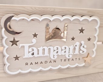 Personalised Ramadan Crate or Plaque Custom Wooden Gift Box for Ramadan Treats & Celebrations